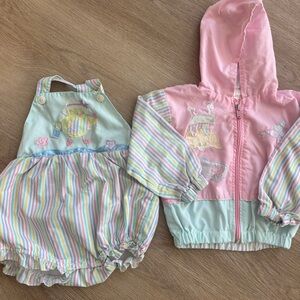 90’s Vintage Easter Pastel Bubble Romper with Matching Pink Jacket 12-24months